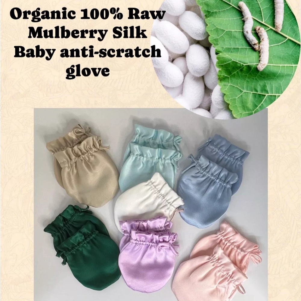 ORGANIC 100% PURE RAW MULBERRY SILK BABY ANTI-SCRATCH GLOVES  “GIFT BOX”